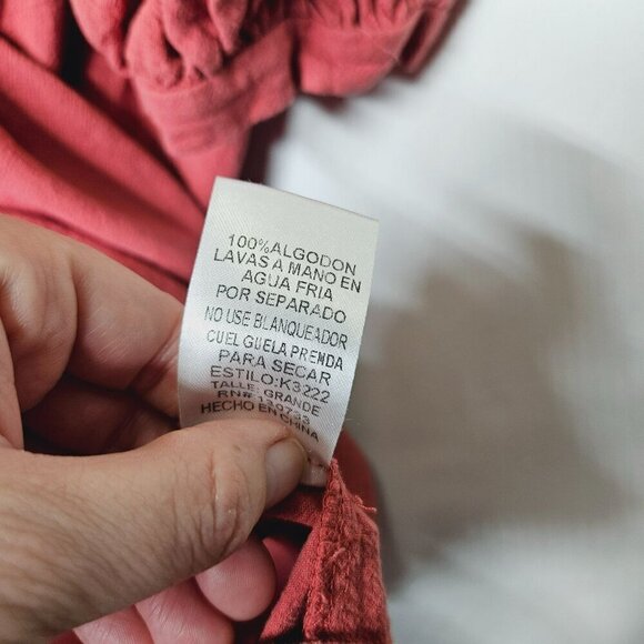 Umgee Coral Tiered Boho Dress With White Floral Embroidery Long Sleeves cotton L - Picture 5 of 9